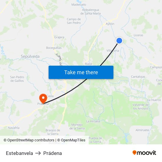 Estebanvela to Prádena map