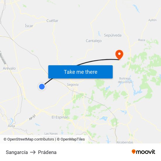 Sangarcía to Prádena map