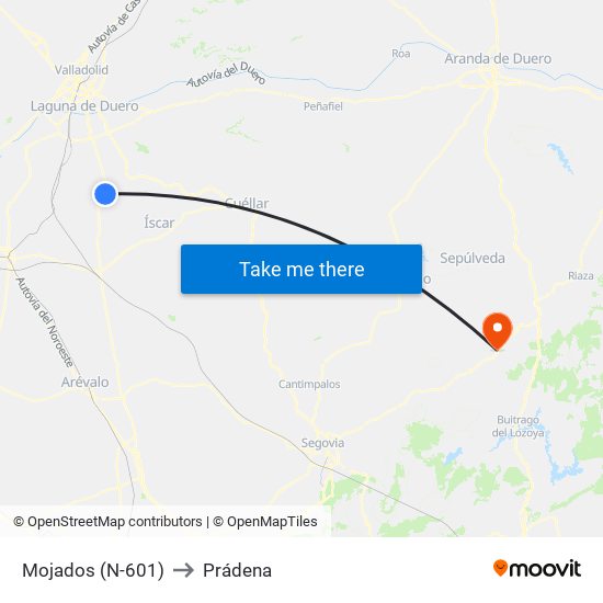 Mojados (N-601) to Prádena map