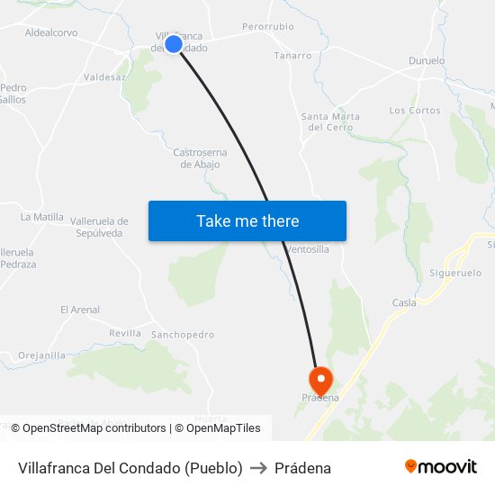 Villafranca Del Condado (Pueblo) to Prádena map