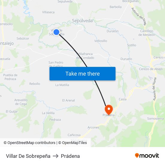 Villar De Sobrepeña to Prádena map