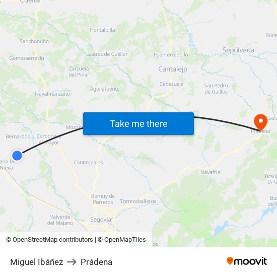 Miguel Ibáñez to Prádena map