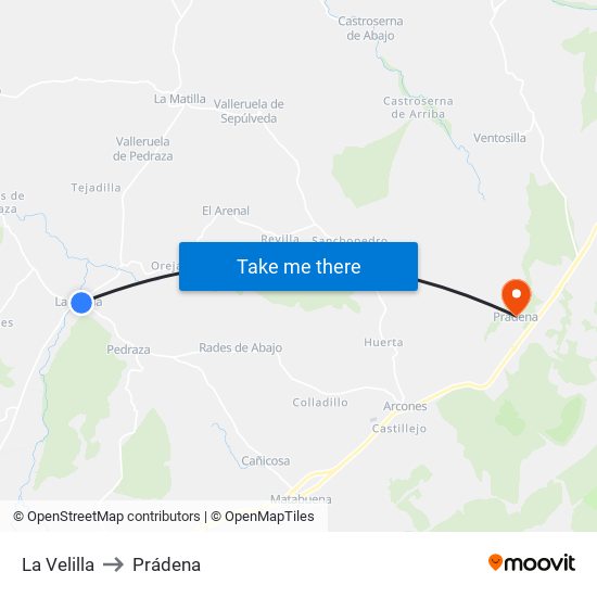 La Velilla to Prádena map
