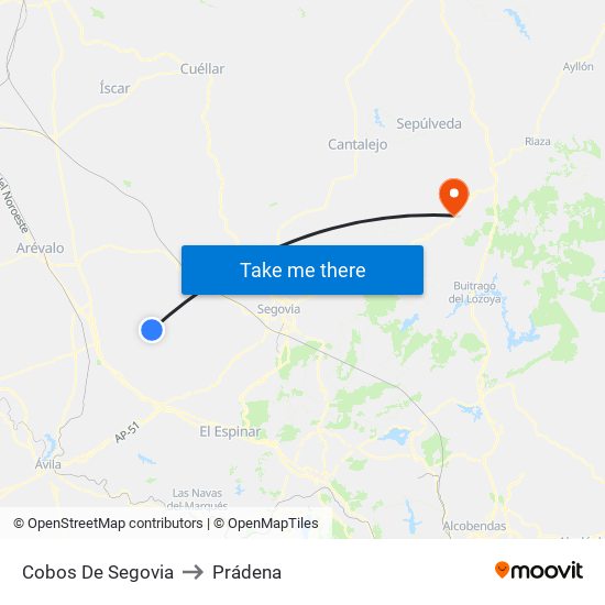 Cobos De Segovia to Prádena map