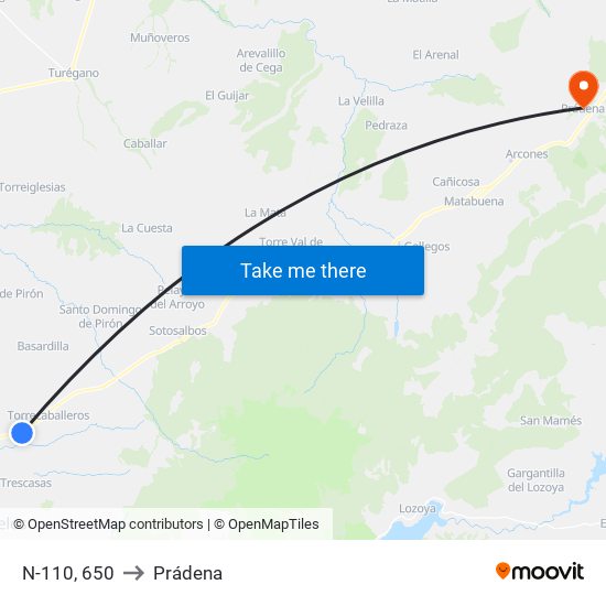 N-110, 650 to Prádena map