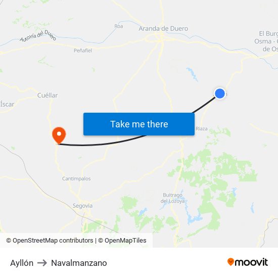 Ayllón to Navalmanzano map