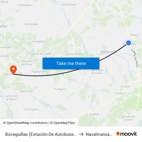 Boceguillas (Estación De Autobuses) to Navalmanzano map