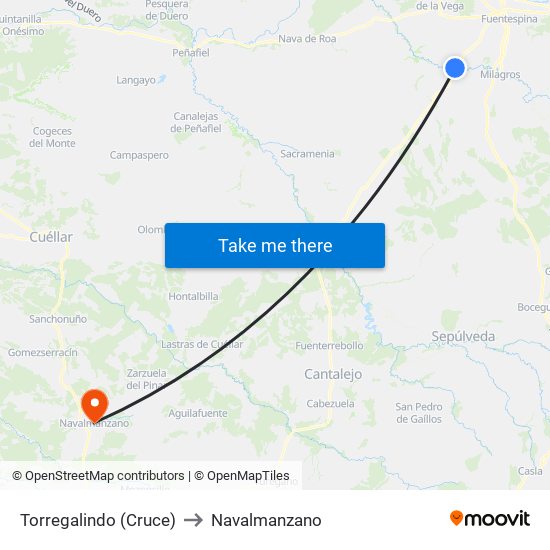 Torregalindo (Cruce) to Navalmanzano map