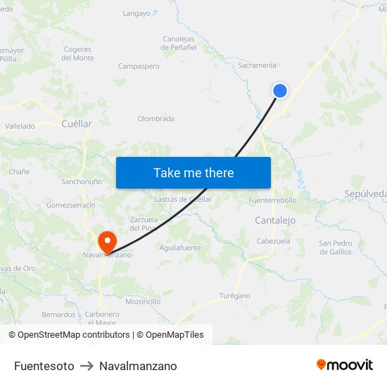 Fuentesoto to Navalmanzano map