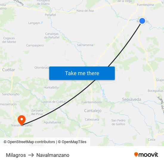 Milagros to Navalmanzano map