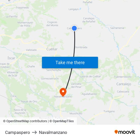 Campaspero to Navalmanzano map