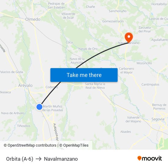 Orbita (A-6) to Navalmanzano map