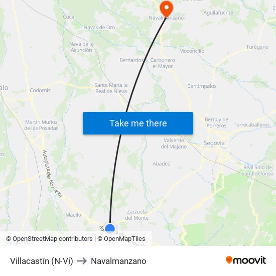 Villacastín (N-Vi) to Navalmanzano map