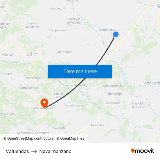 Valtiendas to Navalmanzano map