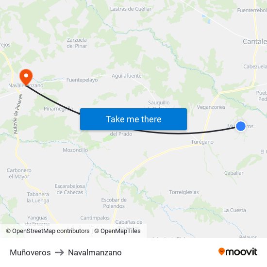 Muñoveros to Navalmanzano map