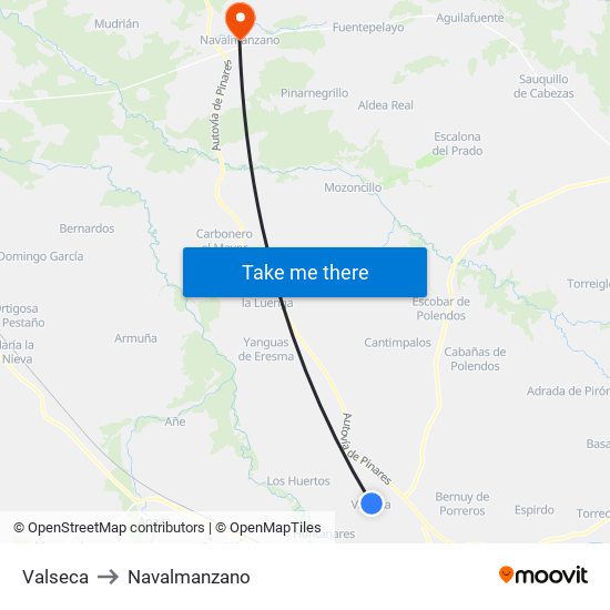 Valseca to Navalmanzano map