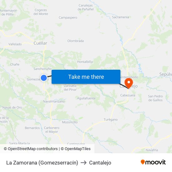La Zamorana (Gomezserracín) to Cantalejo map