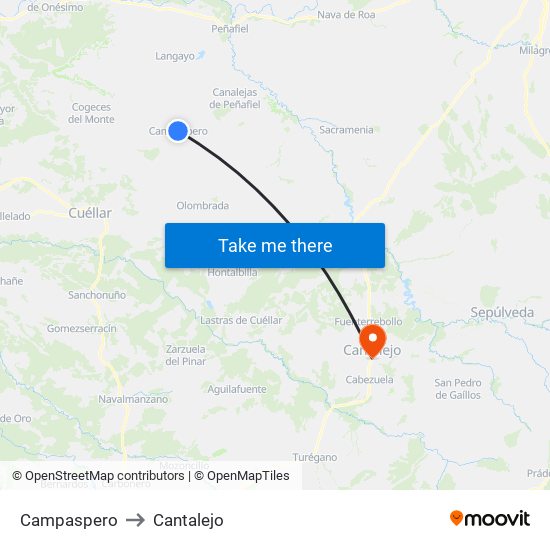 Campaspero to Cantalejo map