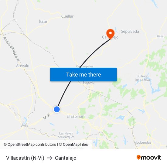 Villacastín (N-Vi) to Cantalejo map