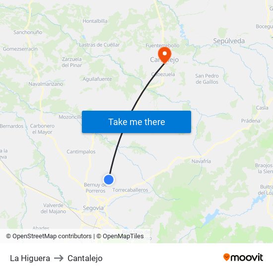 La Higuera to Cantalejo map
