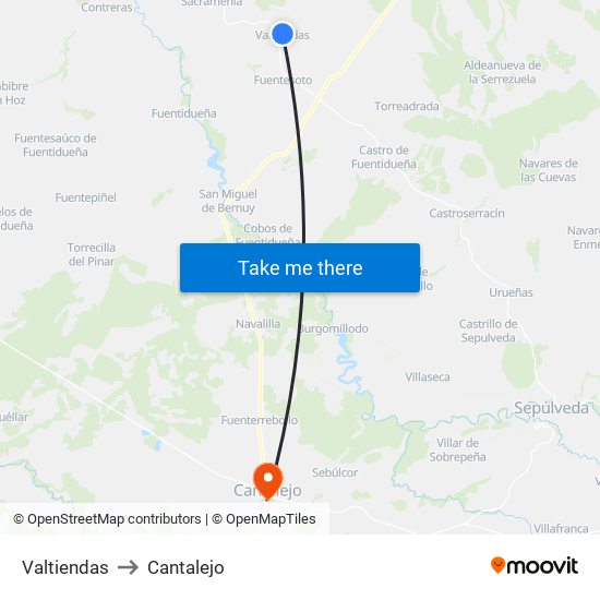Valtiendas to Cantalejo map