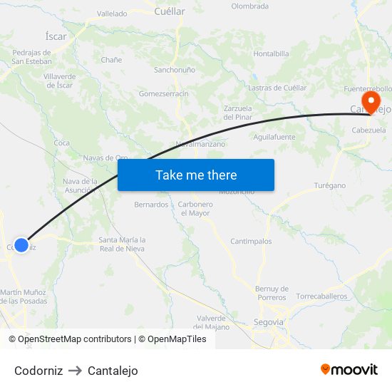 Codorniz to Cantalejo map