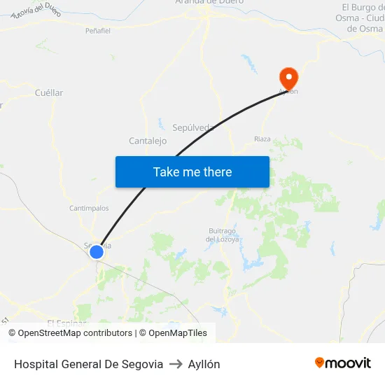 Hospital General De Segovia to Ayllón map