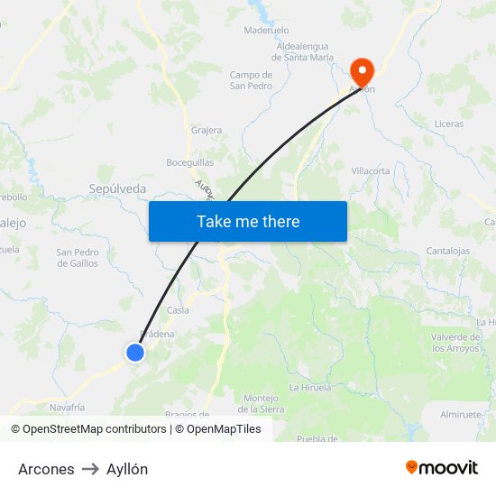 Arcones to Ayllón map