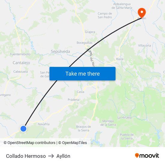 Collado Hermoso to Ayllón map
