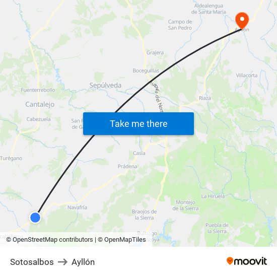 Sotosalbos to Ayllón map