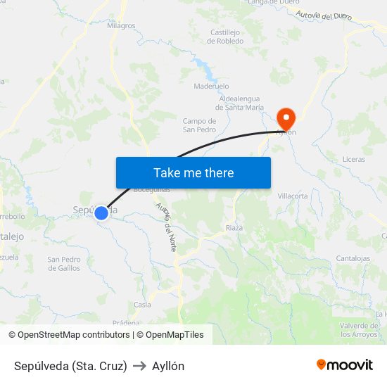 Sepúlveda (Sta. Cruz) to Ayllón map