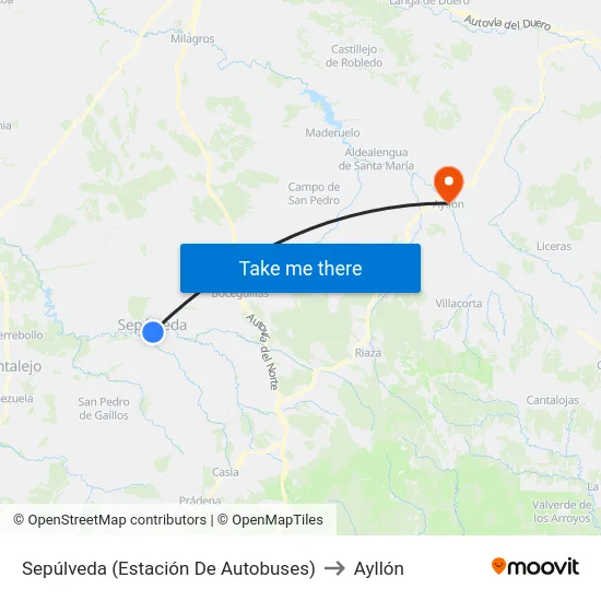 Sepúlveda (Estación De Autobuses) to Ayllón map