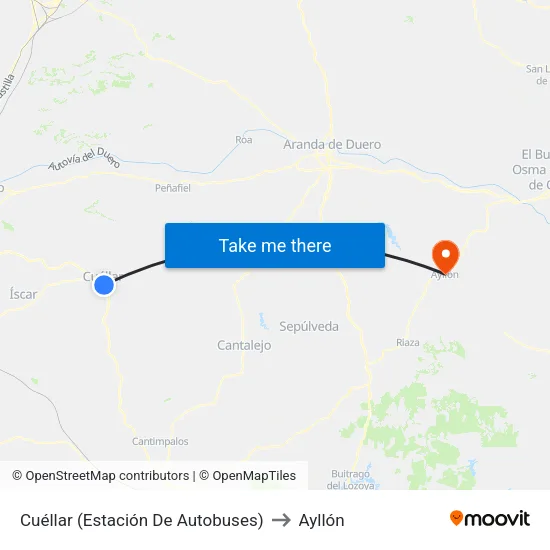 Cuéllar (Estación De Autobuses) to Ayllón map