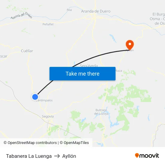 Tabanera La Luenga to Ayllón map