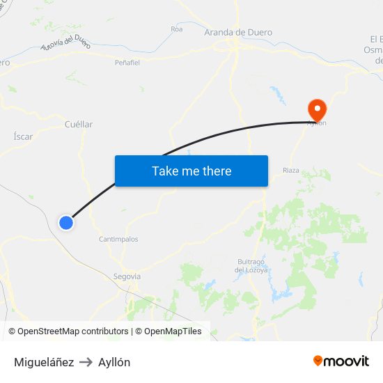 Migueláñez to Ayllón map