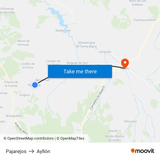 Pajarejos to Ayllón map