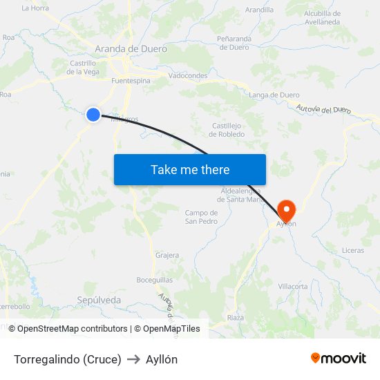 Torregalindo (Cruce) to Ayllón map