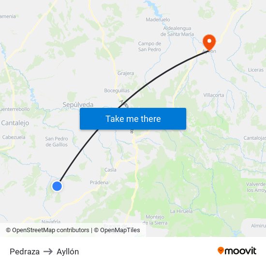 Pedraza to Ayllón map
