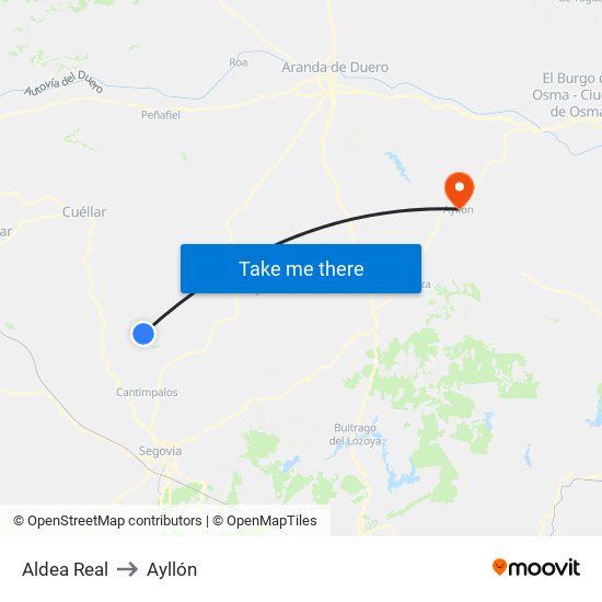 Aldea Real to Ayllón map