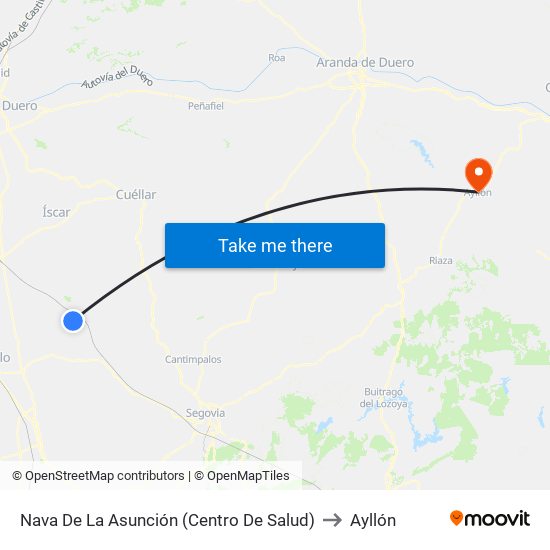 Nava De La Asunción (Centro De Salud) to Ayllón map