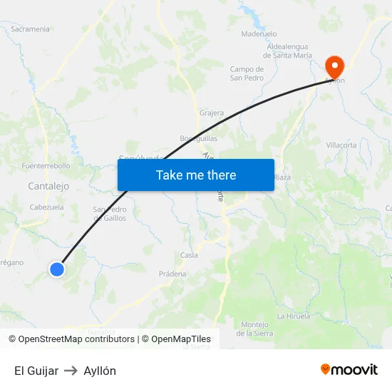 El Guijar to Ayllón map
