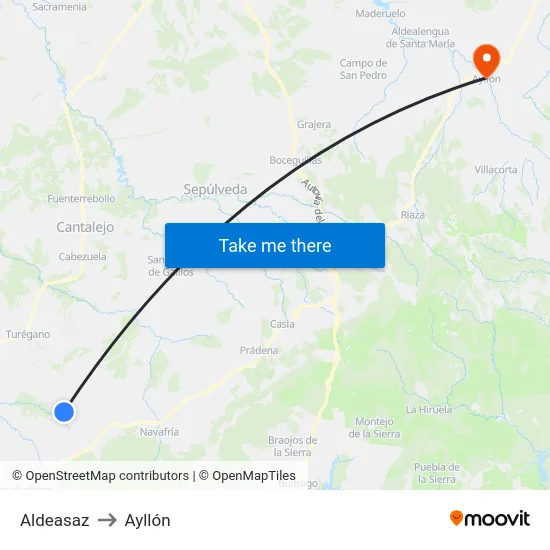Aldeasaz to Ayllón map