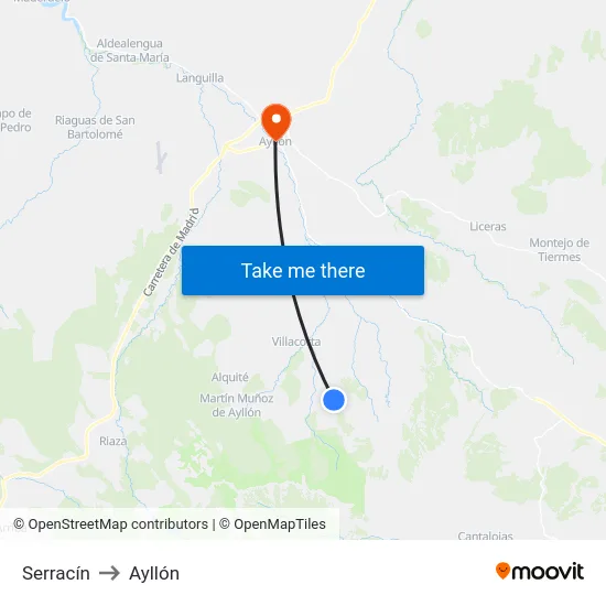 Serracín to Ayllón map