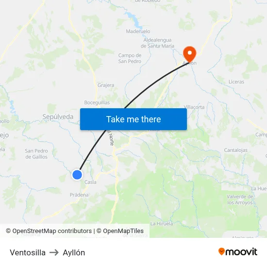 Ventosilla to Ayllón map