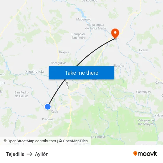 Tejadilla to Ayllón map