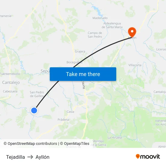 Tejadilla to Ayllón map