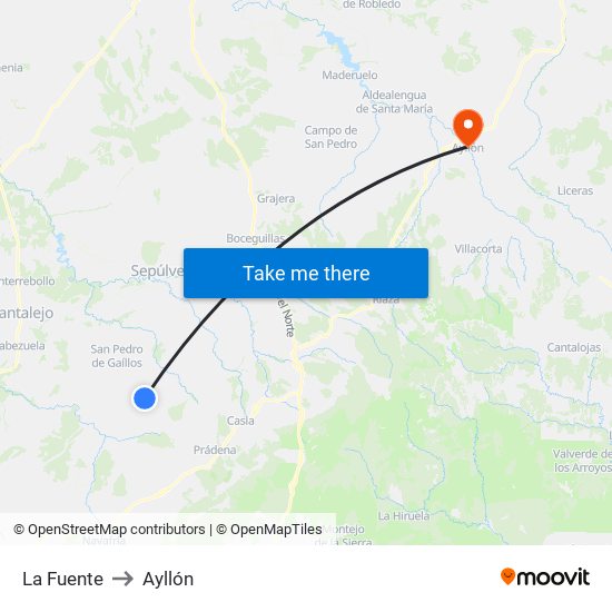 La Fuente to Ayllón map