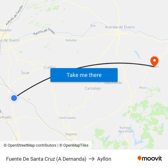 Fuente De Santa Cruz (A Demanda) to Ayllón map