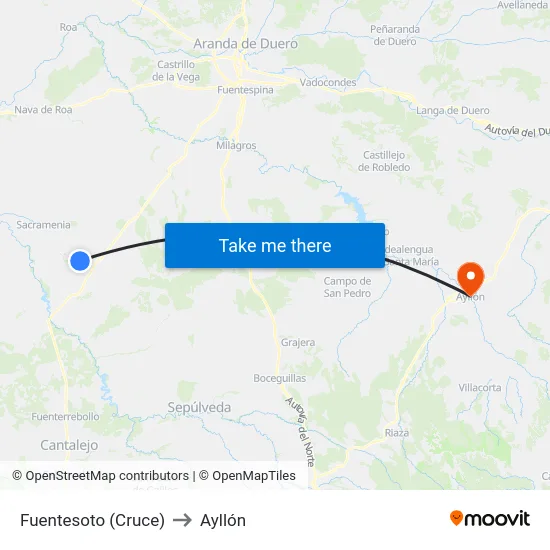 Fuentesoto (Cruce) to Ayllón map
