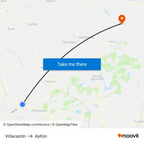 Villacastín to Ayllón map